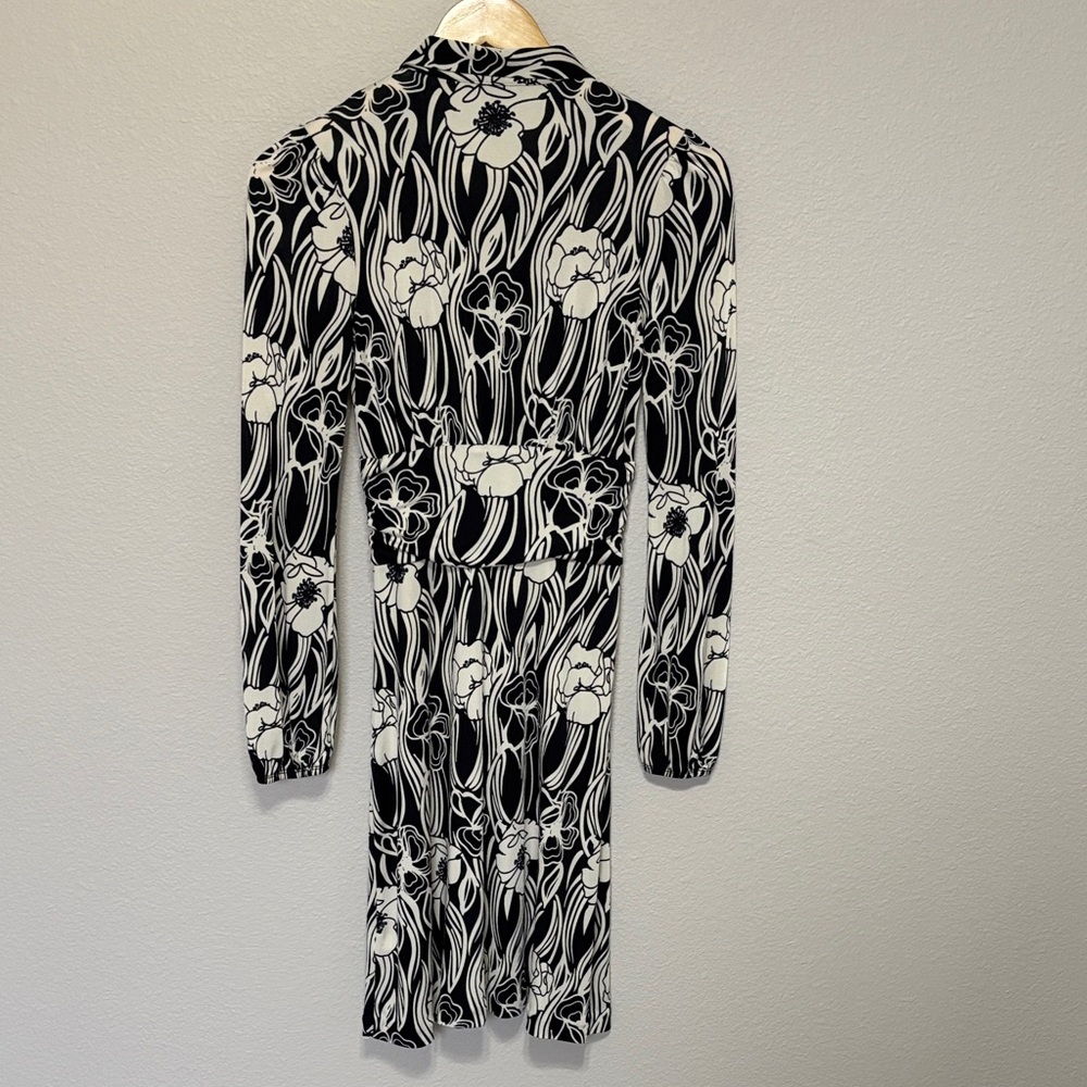 Banana Republic Long Sleeve Floral Black & White Silk Blend Dress Size Petite S - Picture 2 of 12